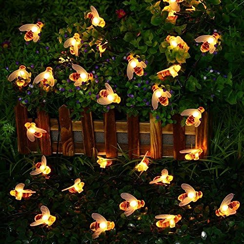 MUEQU Solar String Lights, 30 LED Waterproof Honey Bee Decoration Light Fairy Rope Lights for Outdoor Summer Garden Patio Tree Party (Warm White)
