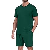 PrinStory Mens Pajamas Set Summer Pajama Sets Soft Pjs Sets 2 Piece Sleepwear with Pockets