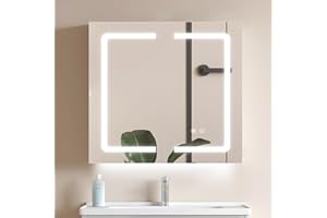 Black Bathroom Mirror Medicine Cabinets with LED Lights, Wall Mounted Mirror Medicine Cabinet with Adustable Shelf, Shaver So