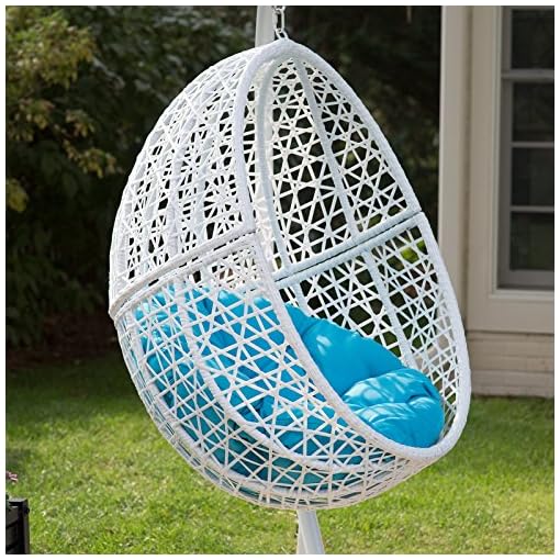 White Resin Wicker Hanging Egg Chair w/ Stand Outdoor Patio Includes