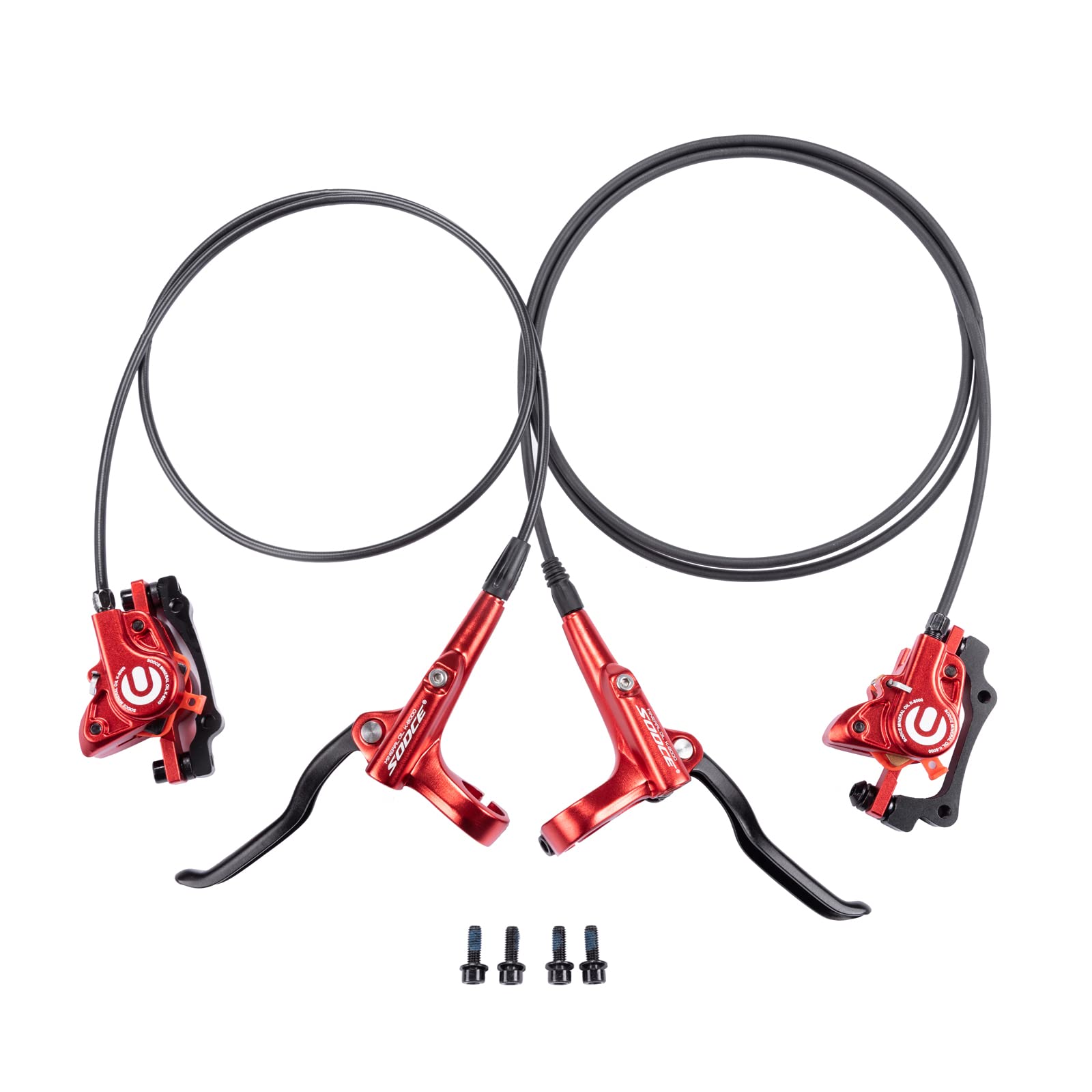 Photo 1 of Cyclon MTB Hydraulic Disc Brakes Set, Black/Red Aluminum Alloy Hydraulic Brakes for Mountain Bike Left Front 1000mm Right Rear 1700mm Hydraulic Bicycle Brakes with is/PM Adapter Fit 160mm Rotor