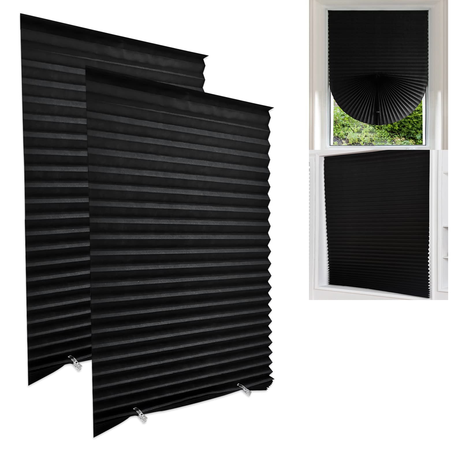 Maritown 2Pack No Drill Blinds - Stick on Blinds for Windows, Light Filtering Privacy Protection, Easy Fit Install (with 4 Clips) (Black, 90 * 180CM)