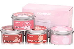 GUOBINEX 4-Pack Scented Soy Wax Candles, 10% Essential Oil Concentration, Red Cherry, Berry, Sweet Pomegranate, Peach, Mother's Day, Sister, Aunt, Women Gifts