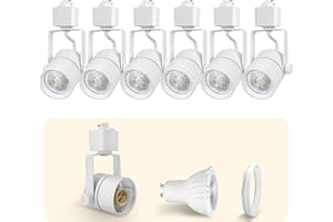 Arcfox Bulb Replaceable H Type Track Lighting Heads, MR16 GU10 Base 3 Wire Halo Track Spotlight Fixture for Kitchen Gallery Accent Lighting, 6 Pack(Dimmable LED 7W Bulb Included) (White-3000K)