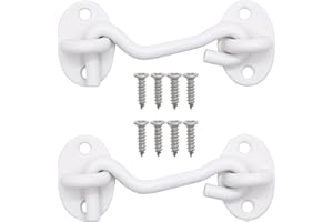 QJZXUEZHEN 2Pcs 3 inch Barn Door Lock, Cabin Hook Eye Latch Gate Door Swivel Window Door Hook with Mounting Screws (White)