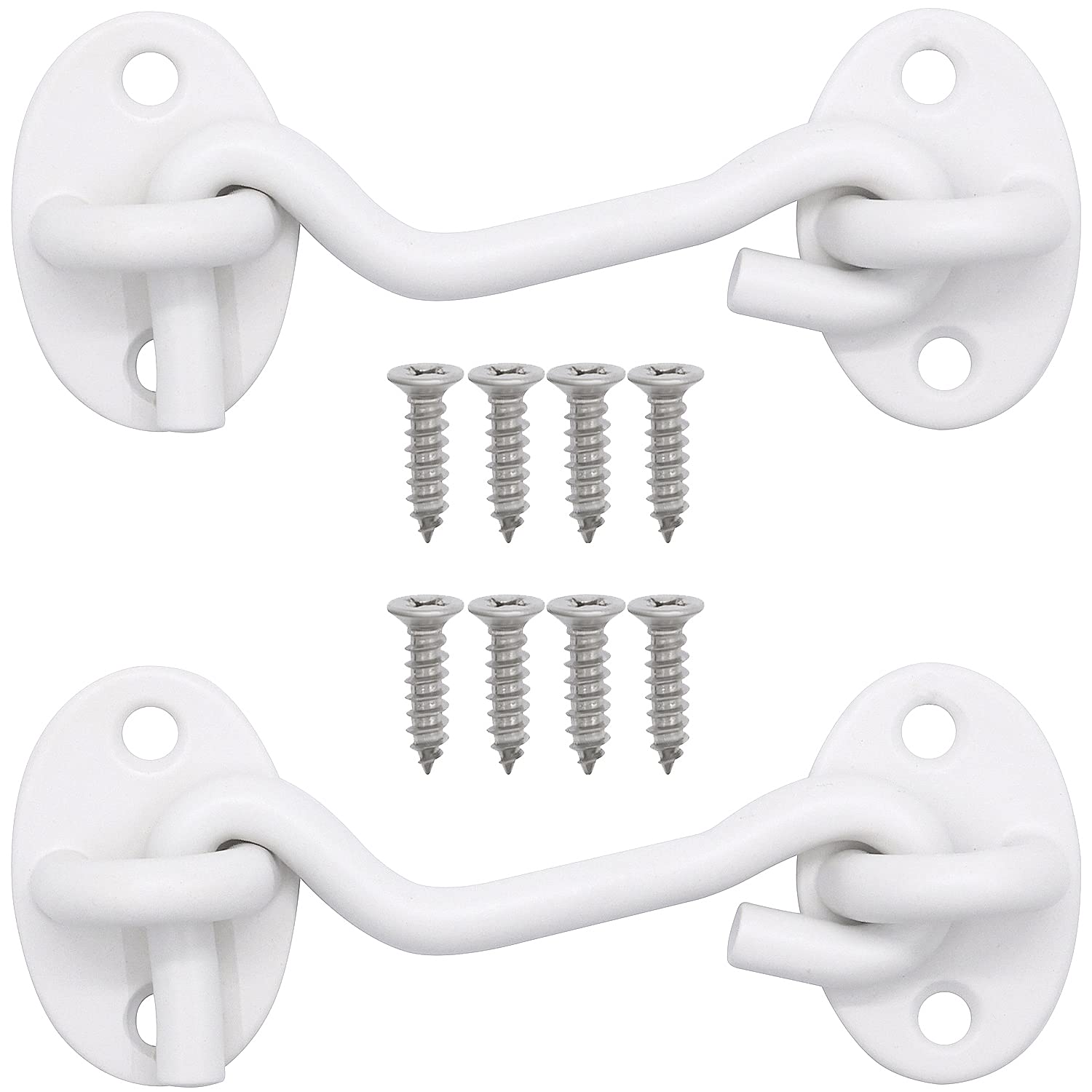 QJZXUEZHEN 2Pcs 3 inch Barn Door Lock, Cabin Hook Eye Latch Gate Hook with Mounting Screws (White)