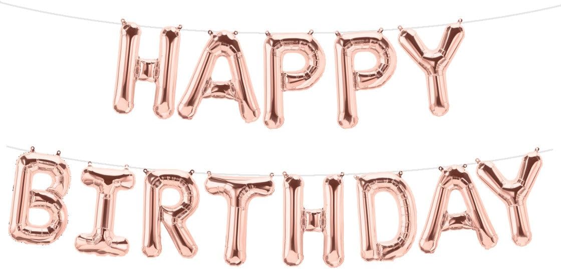Balloonsnmore (16 Inch) Happy Birthday Balloons for Decoration /Happy birthday letters foil balloons for 1st birthday party ( 13 Letters) - Rosegold Color