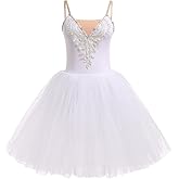 AFAVOM Ballet Leotards for Women Ballerina Performance Swan Lake Costumes Embroidery Tulle Camisole Skirted Leotard Dancewear