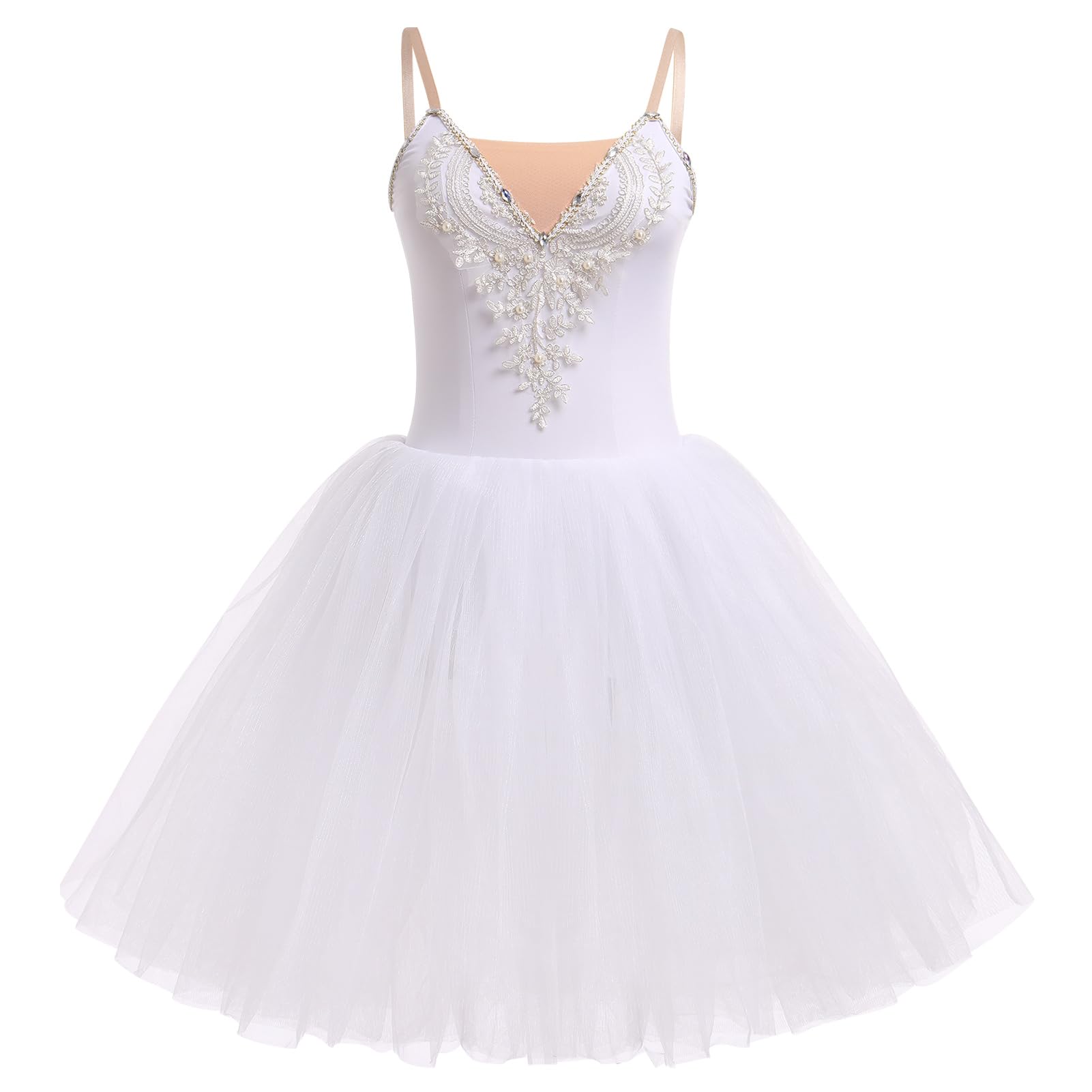Photo 1 of Ballet Leotard for Women Swan Lake Costume Floral Print Professional Ballerina Tulle Tutu Dance Dress Adult Ballet Camisole Leotard Dance Maxi Skirt Dance Competition Dresses White S