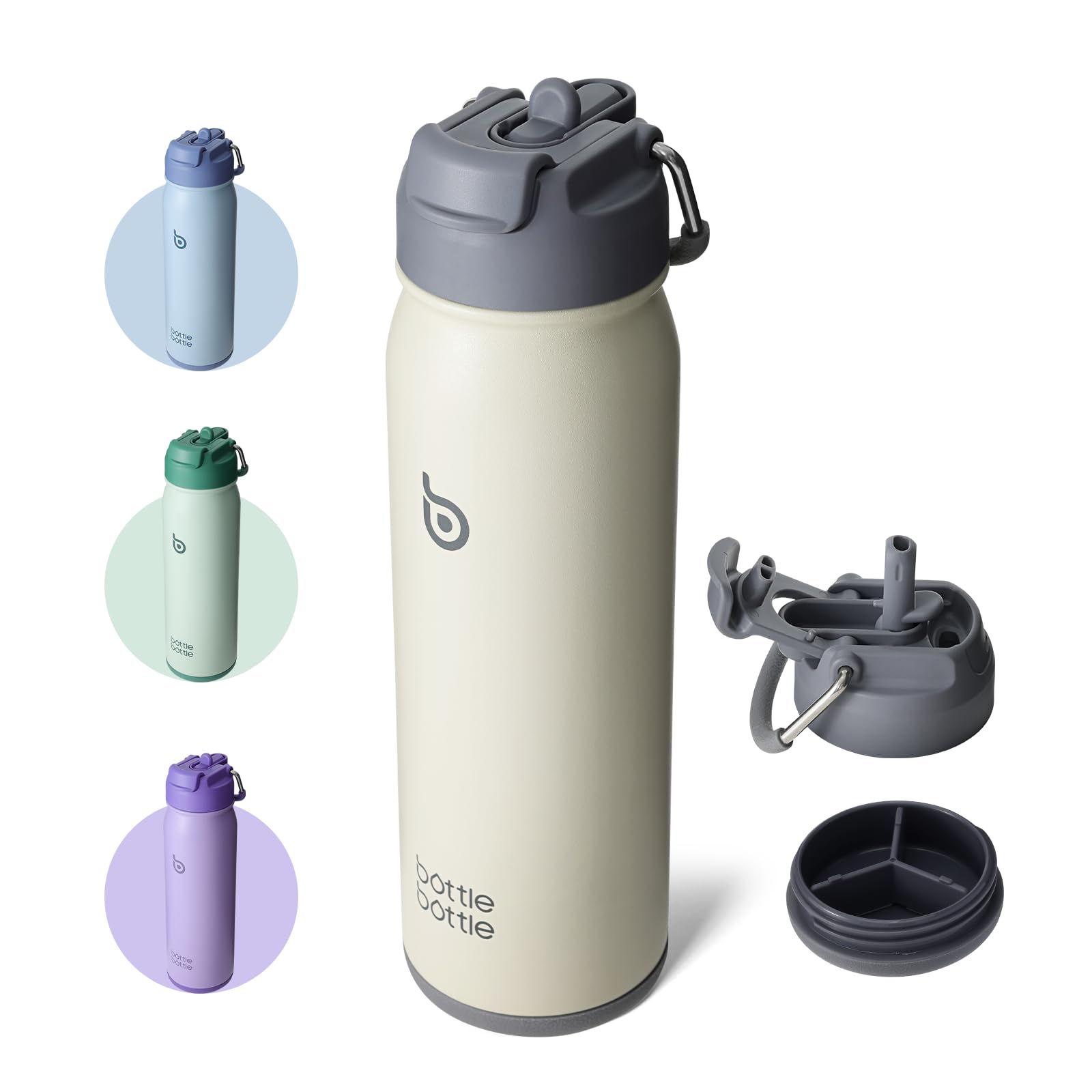BOTTLE BOTTLE Insulated Water Bottle Stainless Steel 700ml（24oz） Bike Water Bottles with Straw and Adjustable Lid Daily Drink Flask Pill Organizer (gray)