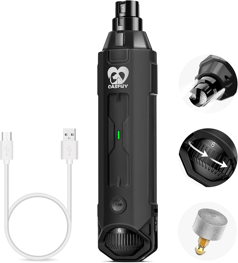 Casfuy 6-Speed Dog Nail Grinder Newest Enhanced Quiet Rechargeable Electric
