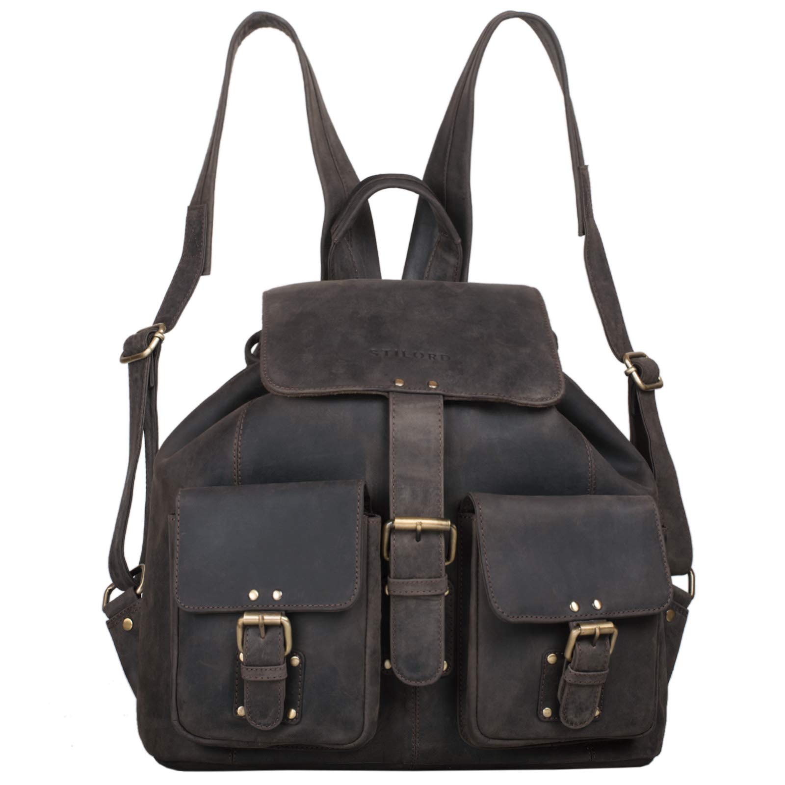 STILORD "Larissa" Vintage Leather Backpack for Women/for A4 Documents, for MacBooks, Daypack Rucksack Genuine Leather Colour:Dark - Brown
