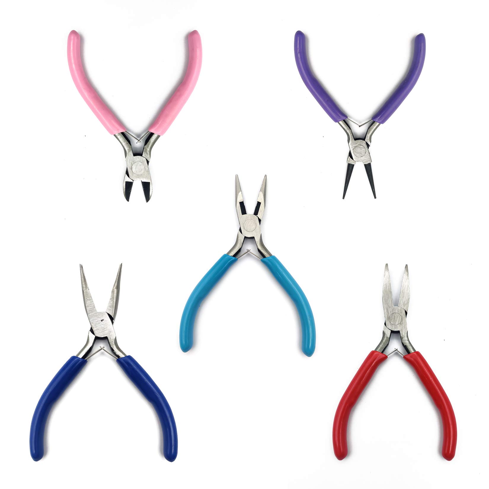 5 Pcs Jewellery Making Pliers, Jewelry Making Plier Tools Set, Needle Chain Round Curved Nose Pliers, Wire Cutter Plier for Jewellery Beading Repair Makings
