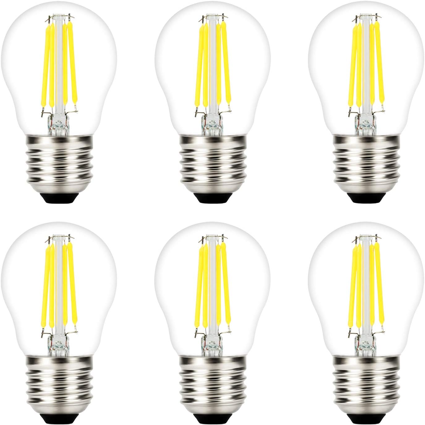 ZFQ 4W G45 E27 LED Filament Golfball Bulb, Cool White 6500K Edison Screw 40W Incandescent Equivalent