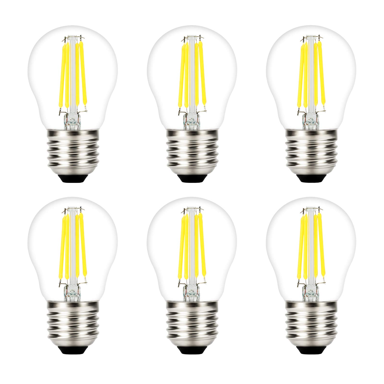 ZFQ 4W G45 E27 LED Filament Golfball Bulb, Cool White 6500K Edison Screw 40W Incandescent Equivalent, LED Vintage Glass Mini Globe Bulb, Non-dimmable, 6 Pack