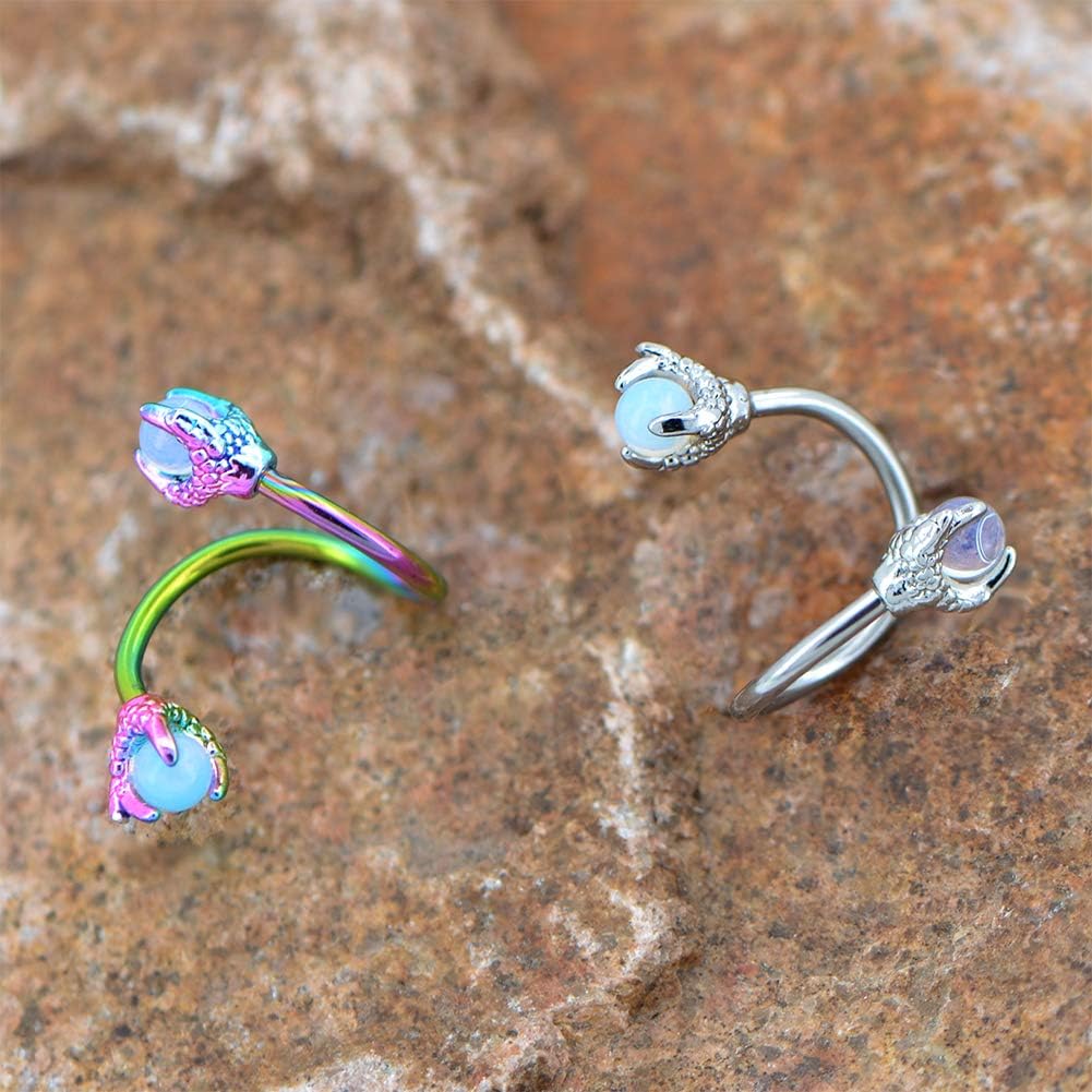 OUFER Twist Helix Earring 316L Stainless Steel Dragon Claw with Opalite Center 16G Twist Lip Labret Belly Bars Cartilage Earring Piercing Jewellery Steel - Image 5