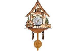 GOWENIC Vintage Wall Clock, Cuckoo Clock, Retro Wooden Cuckoo Birdhouse Wall Clock, Home Decor Hanging Cuckoo Clock Auto Swing Pendulum Home Decor Scandinavian (CM005)