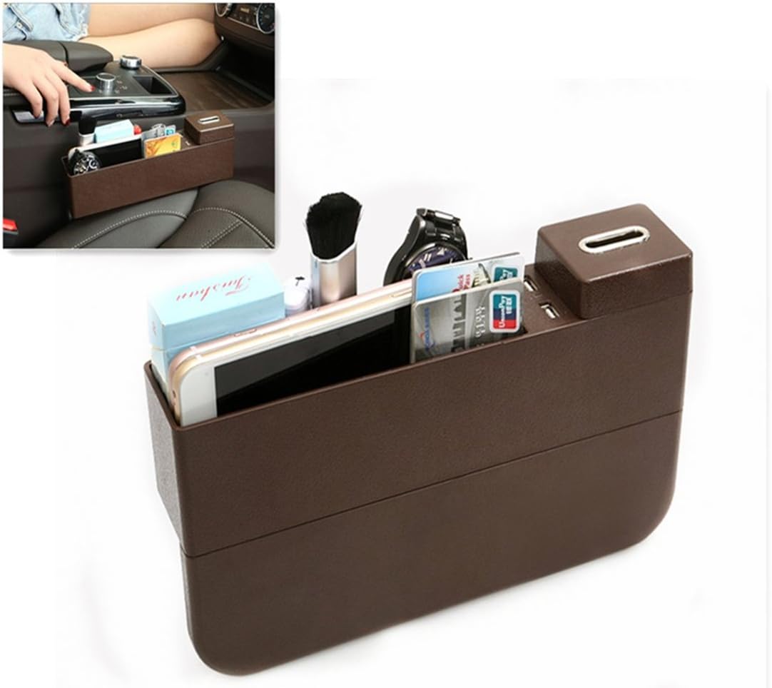 Car Storage Pockets, Side Pockets For Spaces of Seats for Car, Organizer for Space Between Seat and Console, Car Storage for the Keep Your Cockpit, Mocha Brown
