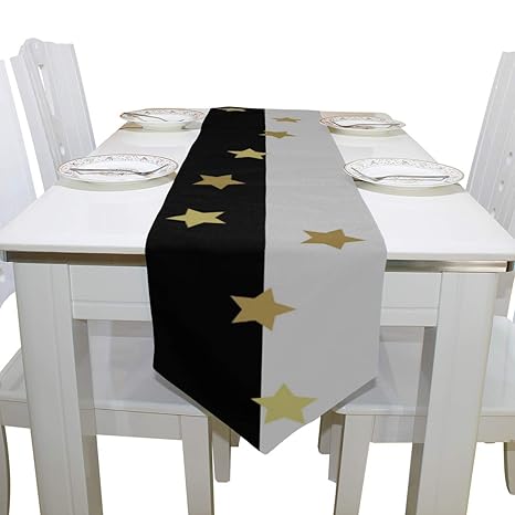 Gold Glitter On Black White Strip Dresser Scarf Cloth Cover