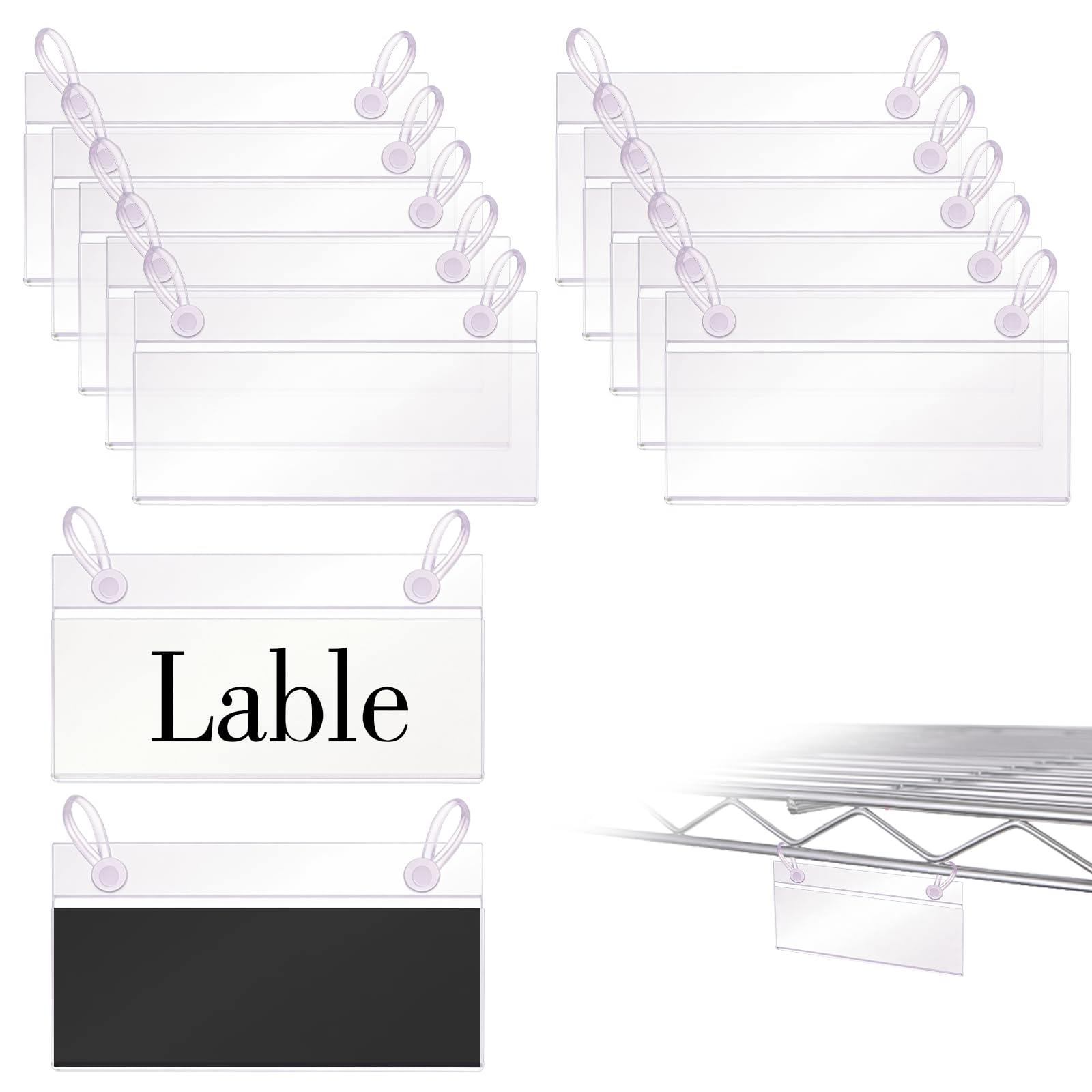 Holders Basket Label Holders, LEMGU 30 Pack Plastic Basket Label Holders Price Tag Wire Shelf Label Holder Clip with Easy Button Lock Design (60pcs Label Paper Included)