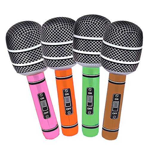 Koogel Inflatable Rock Star Toy Set, 6pcs 36\'\' Electric Guitar,4pcs 31\'\' Microphones,1pcs 17\'\' Inflatable Boom Box Radio for Party Decorations.