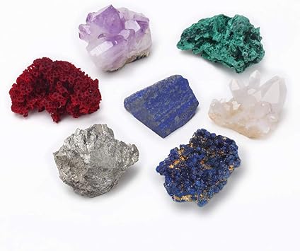 Quartz Crystals Mineral Collection 7 Types Of Ore Stones Including Crystal Drus Red Coral Malachite Azurite Pyrite Amethyst Lapis Lazuli With Pine Box Pink Crystal Necklace As Gift Amazon De Drogerie Korperpflege