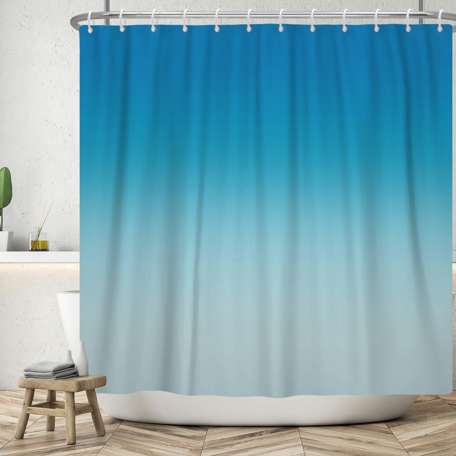 ASDCXZ Blue Shower Curtain 180x180 cm, Modern Simplicity Blue Light Blue Gradient Splicing Bath Washable Shower Curtains Polyester Textile Waterproof Bath Curtain for Bathtub with 12 Hooks — image 1
