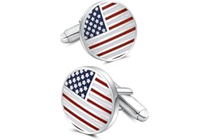 Mr.Van Patriotic Cufflinks - 16mm Enamel American Flag Design on Rhodium-Plated Brass (Velvet Gift Pouch Included)