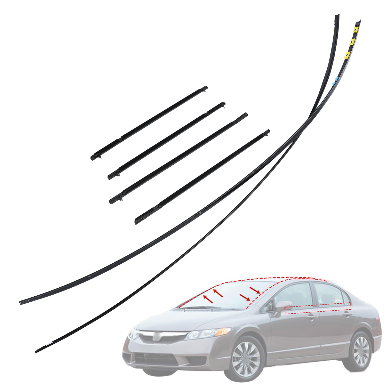 Photo 1 of Magimaker 73158-SNA-013, 73168-SNA-013, 1 Pair Drip Side Molding Fit for Honda Civic 2006 2007 2008 2009 2010 2011 Left & Right Roof Molding Side Set w/Weatherstrip Window Molding Trim Seal Belt