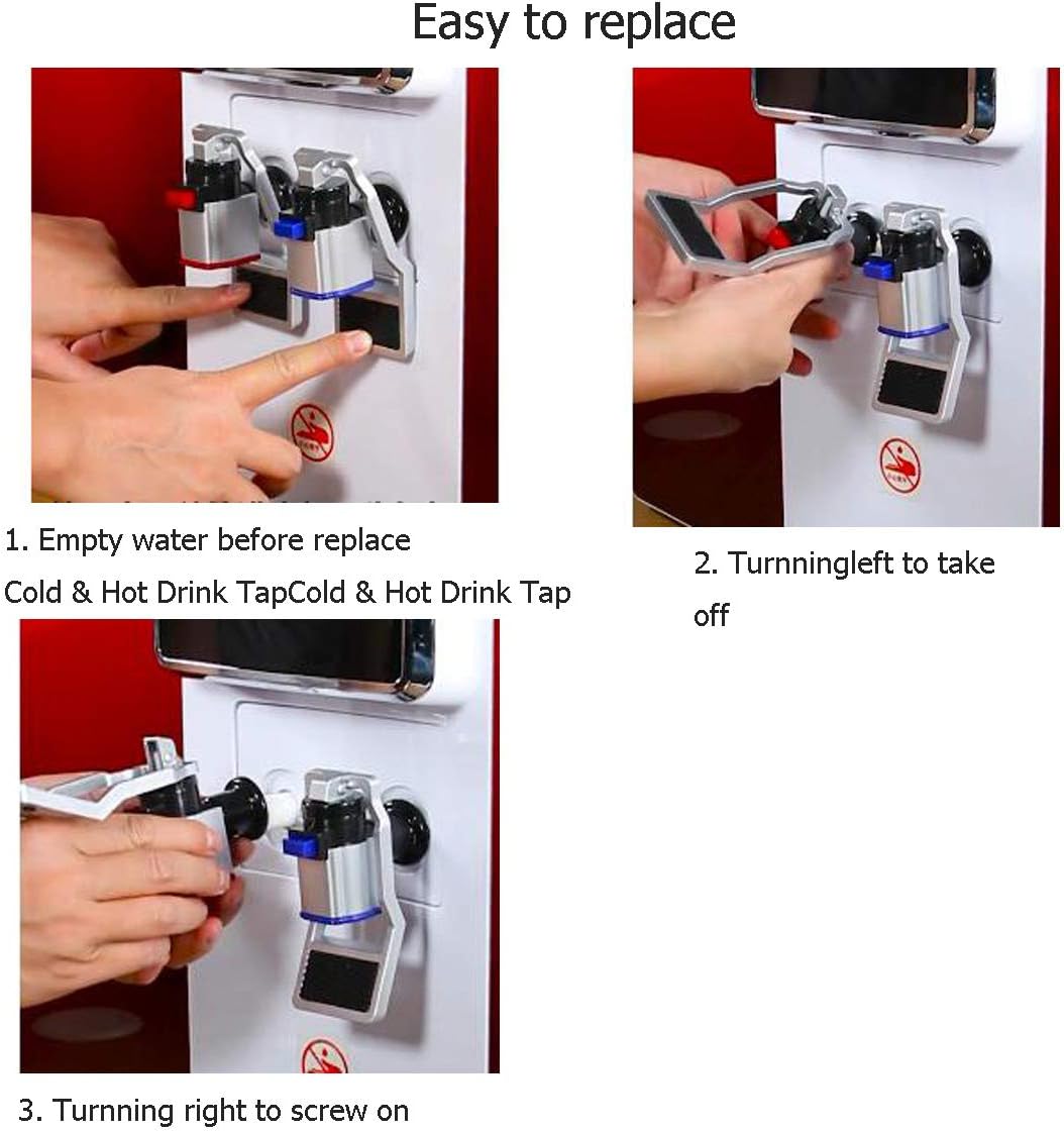 Water Cooler Faucet, Water Dispenser Spigot, Push Style with Child Safety Lock for Ro System Adaptor Hot Cold Water, 2 pieces Plastic, Red/Blue - - 