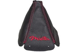 The Tuning-Shop Ltd for Mazda Mx-5 Mk1 NA 1989-97 Shift Boot Black Leather Red Miata Embroidery