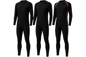 Suhine 3 Sets Youth Boys Girls Thermal Underwear Set Compression Fleece Lined Athletic Base Layer Long Sleeve Undershirt