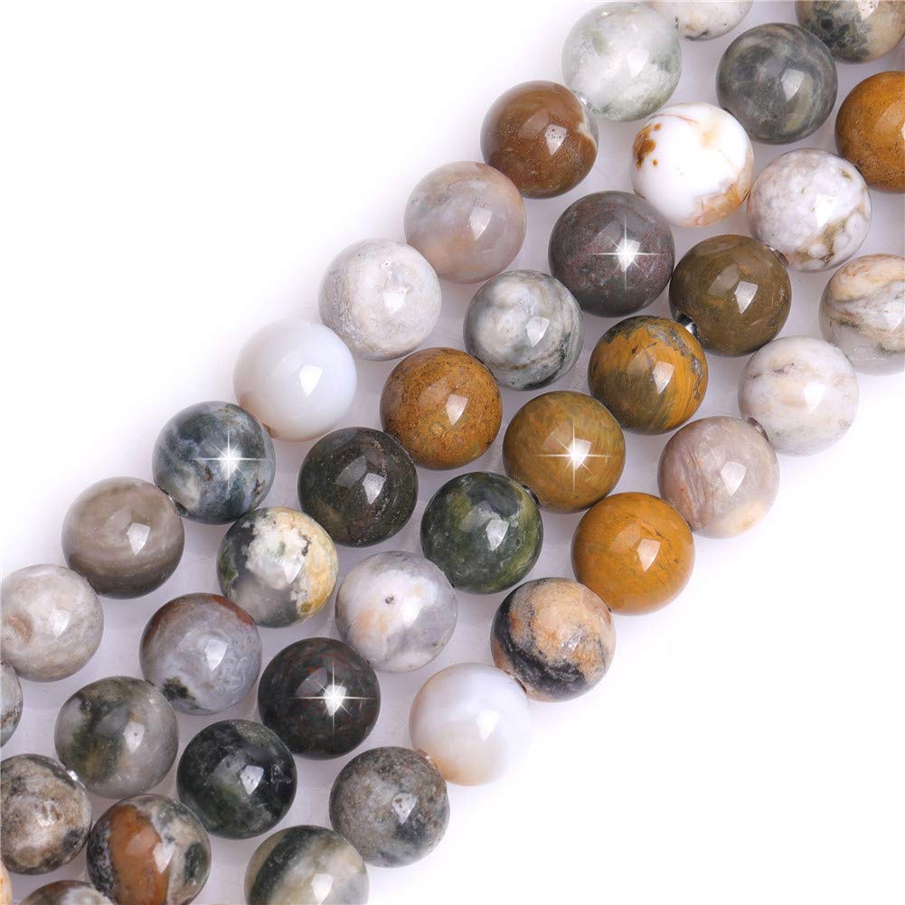 Natural Multicolor Ocean Agate Gemstone Semi Precious Round 8mm Loose Beads for Jewellery Making DIY Bracelet Necklace Crafts 15''