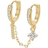 JOLCHIF Double Pierced Huggie Hoop Earrings for Women 14K Gold Plated CZ Chain Drop Earrings Single Ear Jewelry Gifts