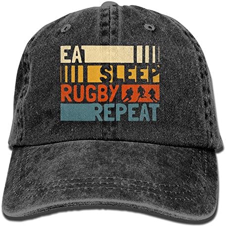 WYFQ501 Eat Sleep Rugby Repeat Men's Women's Adjustable Jeans Baseball Hat | Denim Jeanet Hip-hop Cap