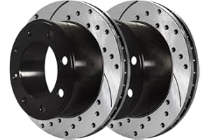 AUTO SHACK AutoShack Black Hat Drilled and Slotted Brake Rotors Rear Brake Rotor Replacement Kit for 2005-2012 Ford F-250 Super Duty F-350 Super Duty 5.4L 6.0L 6.2L 6.4L 6.7L 6.8L V8 4WD RWD PR64143LR