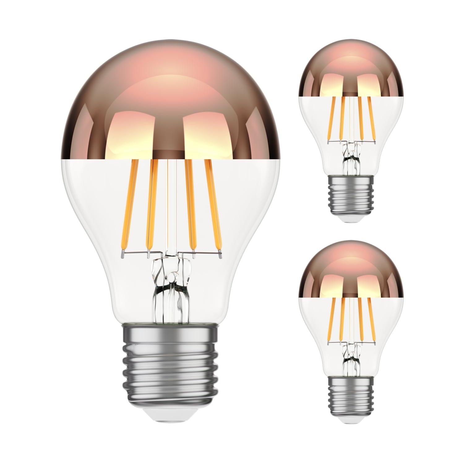 ledscom.de 3 Pieces E27 LED Bulb, A60, Warm White (2600 K), 7.5 W, 839lm, Head Mirror (Rose Gold) — image 1