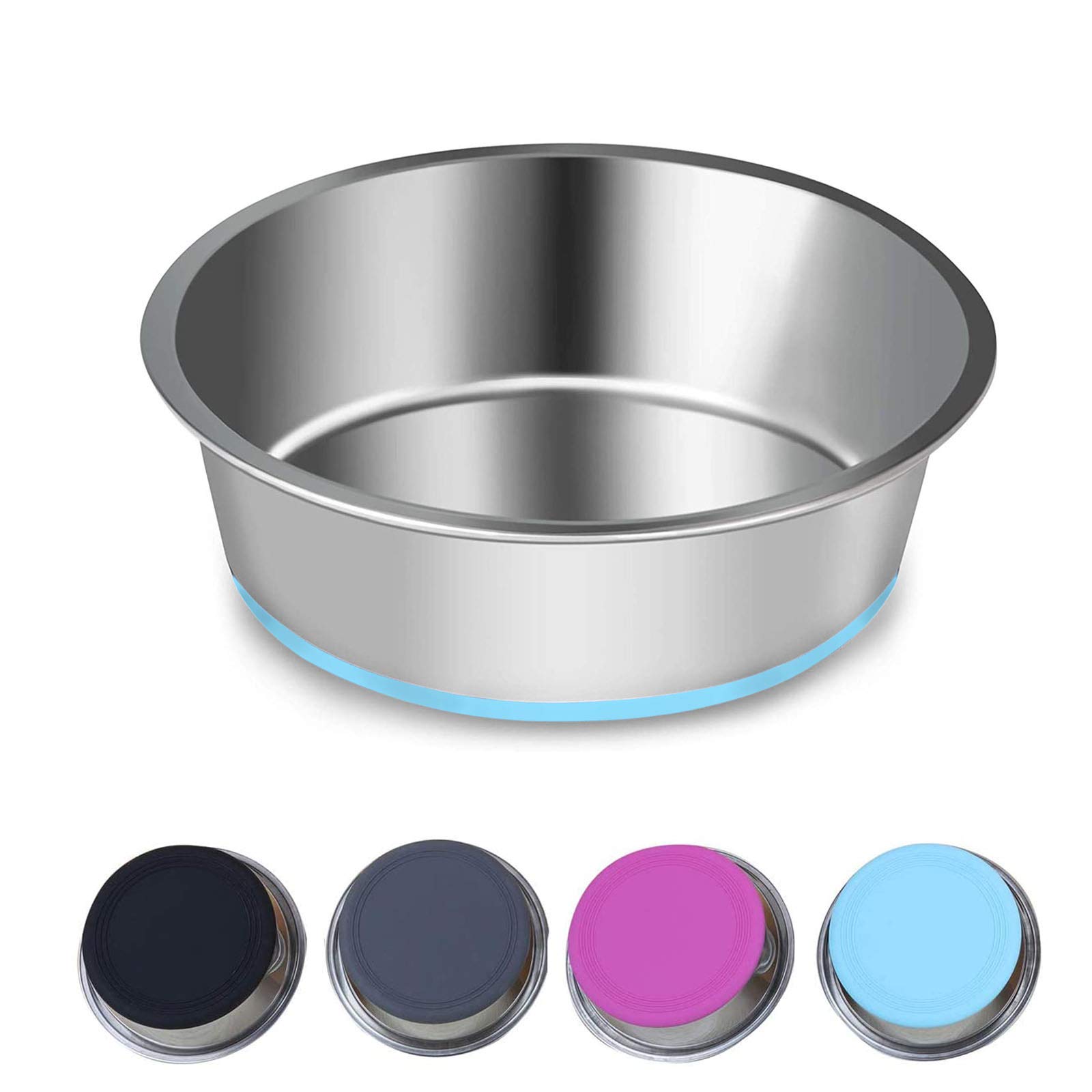 SUOXU Thick Stainless Steel Dog & Cat Plate Bowls, Non-slip Silicone Bases, Medium & Small Dog Feeder & Water Bowls (M-17cm)