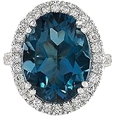 Lzz Fashion Lady London Blue Topaz Gemstone Ring Cubic Zirconia 925 Sterling Silver Ring Oval Cut Single Stone Ring Bridal Jewelry Size 6-10 (US code 7)