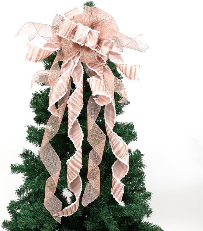 Bows & Ribbons - Christams Tree Topper Bow, Large Rose Gold Bows Burlap Decorative Bows for Xmas Holiday Thanksgiving Indoor Outdoor Ornament Gift Bow