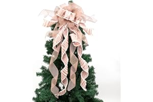 JARGEBUR Christams Tree Topper Bow, Large Rose Gold Bows Burlap Decorative Bows for Xmas Holiday Thanksgiving Indoor Outdoor Ornament Gift Bow