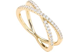 PAVOI 14K Gold Plated X Ring Simulated Diamond CZ Criss Cross Ring for Women pavnud