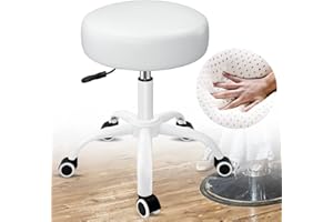 SALONFACTORY Rolling Stool with Wheels,Heavy Duty Lash Chair Adjustable for Tatoo Lab Massage Salon Spa Drafting Nail Teach,360 Swivel,Leather,Thick Seat Padding
