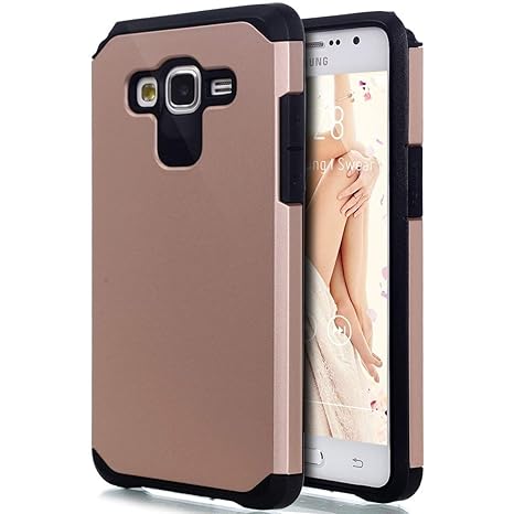 Kompatibel mit Galaxy Grand Prime Hülle,Galaxy Grand Prime Schutzhülle,Hybrid Outdoor Dual Layer TPU Silikon Hard Case Handy Hard Cover Hybrid Schutzhülle Handyhülle Etui Protective Case,Rose Gold