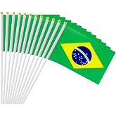 mflagperft Brazil Flags on Stick 12 Pack, Small Handheld Brazilian Flag | Mini Flags for Teachers, Event Attendees, Soccer Games, Parties &amp; Classrooms; 5.5 x 8.2 In Polyester Flags, 12 In Sticks