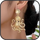 Gold Octopus Earrings for Women Unique Shell Dangle Earring Ocean Animal Charms Exaggerated Big Octopus Earrings Hawaiian Beach Charm Jewelry