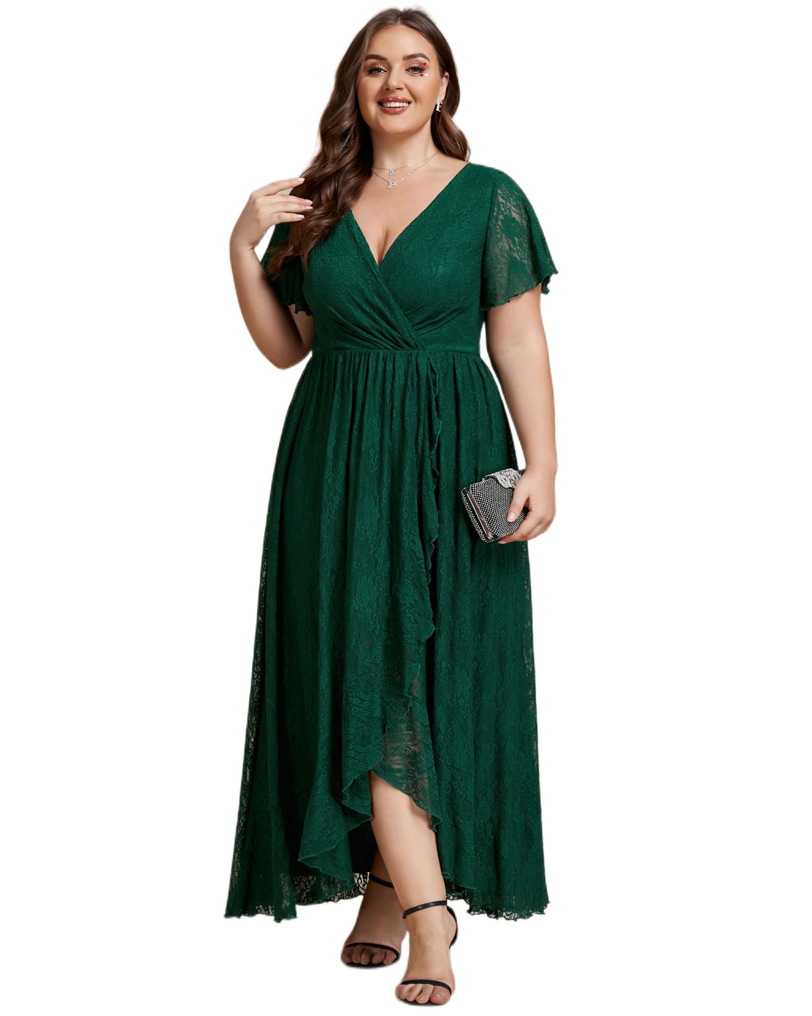 Ever-Pretty Plus Women's V Neck Ruffles Sleeves