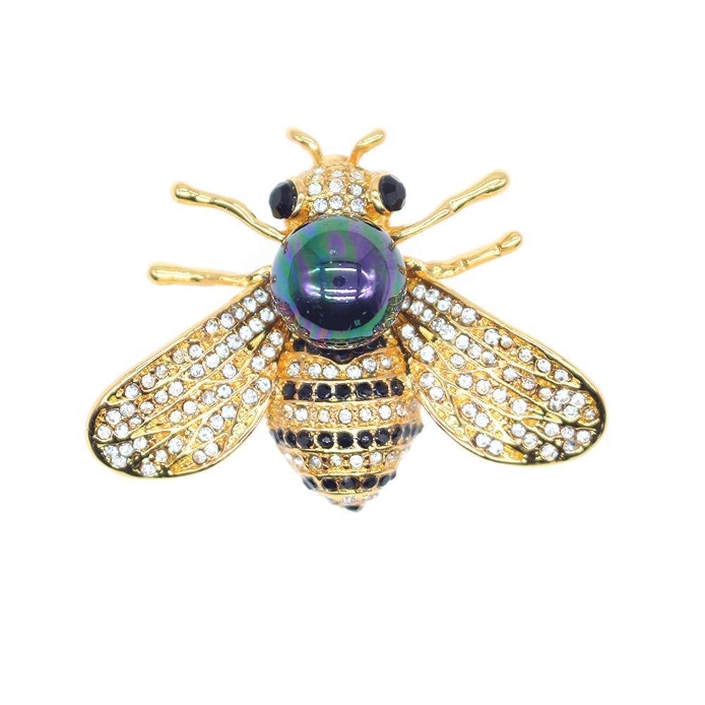 HSQYJ Honey Bee Brooches Crystal Insect Themed Bee Brooch Animal Fashion Shell Pearl Brooch Pin Gold Tone (Multicolored Black Pearl)