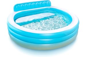 Freetex 7.3 Feet Inflatable Family Pool, 88.5'' x 85'' x 20'', with Bench, Backrest, Round Thickened Family Lounge Pool, Pool for Backyard