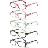 Kerecsen Reading Glasses 5 Pairs Fashion Ladies Readers Spring Hinge with Pattern Print Eyeglasses for Women (Mix Color -8, 2.00)